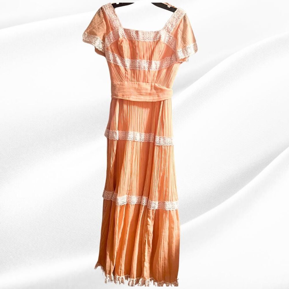 Vintage RARE 1975 Handmade Peach Boho Maxi Dress | Sz. 10 (see details)